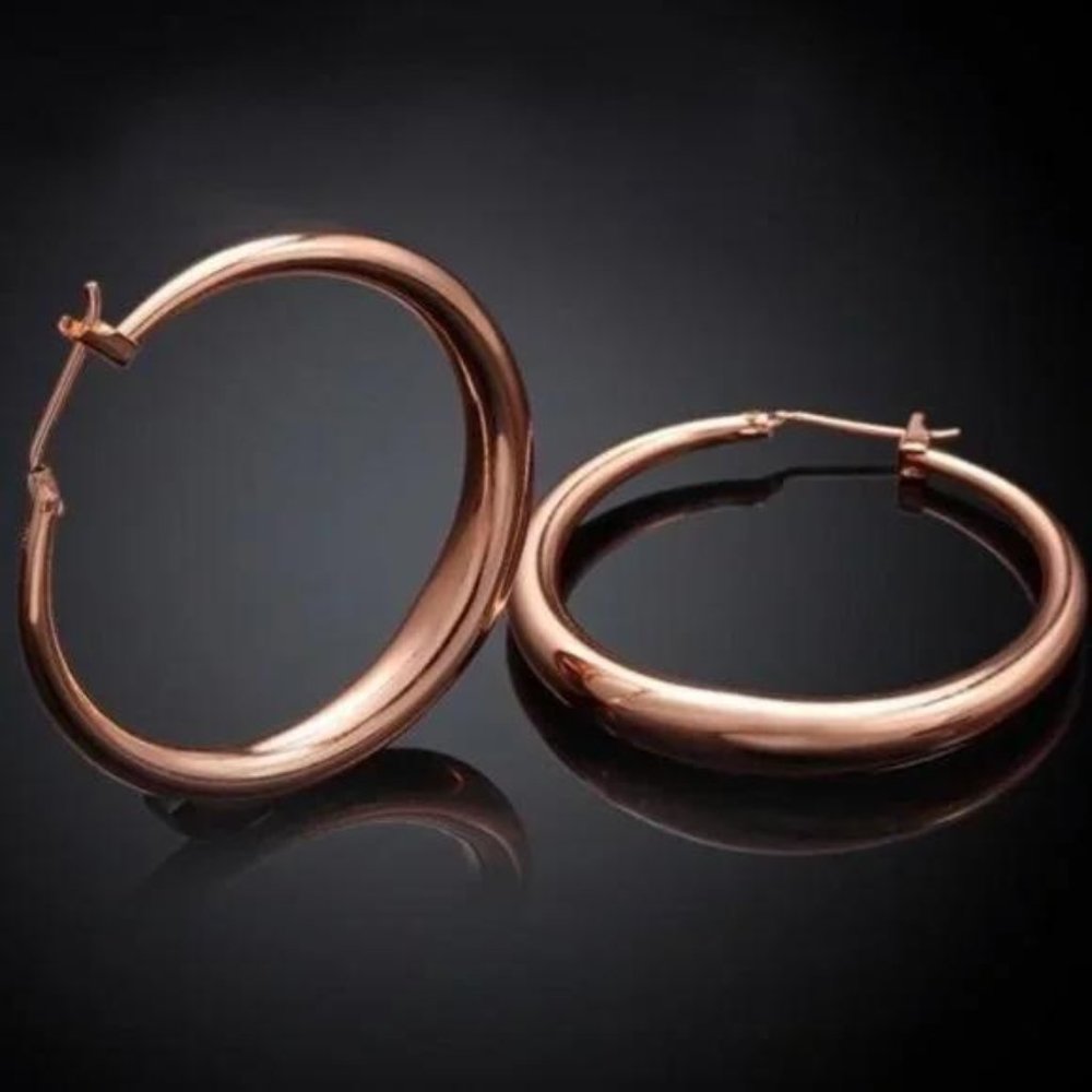 New 18K Rose Gold 1.5” Round Hoop Earrings, beautiful Earrings, cute Earrings